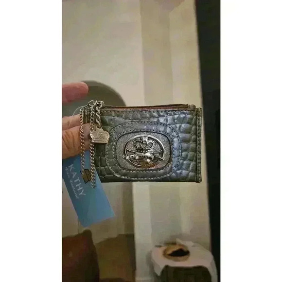 Kathy Van Zeeland Metallic Shoulder Bag & Wallet Croc Embossed Silver Y2K - Picture 5 of 9